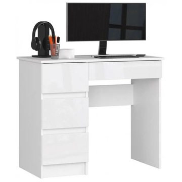 Biurko białe połysk do biura 90 cm 4 szuflady