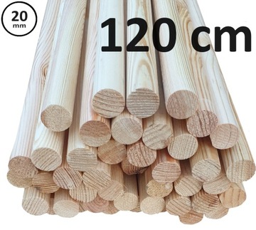 Wałek drążek kij kołek sosnowy drewniany fi 20 mm - 120 cm