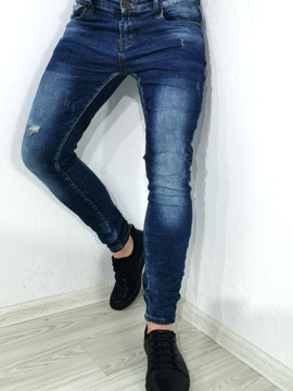 Spodnie męskie jeans granat przetarcia slim VP 35