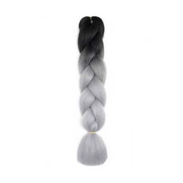 SYNTETYCZNE WŁOSY DO WARKOCZYKÓW - 120 CM - OMBRE - CZARNO-SIWE