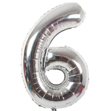 BALON FOLIOWY CYFRA 6 URODZINY SREBRNY GIGANT 80cm