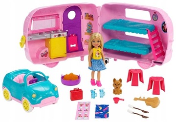 BARBIE LALKA CHELSEA AUTO PRZYCZEPA KEMPINGOWA