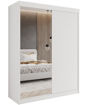 БЕЛЫЙ 2-ДВЕРНЫЙ ШКАФ РАЗДВИЖНЫЙ 140 x 205 СМ 1 ЗЕРКАЛЬНЫЙ ШКАФ ПРОИЗВОДИТЕЛЬ