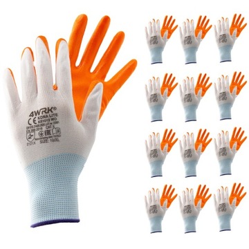 RĘKAWICZKI POWLEKANE ROBOCZE 12 PAR rękawice NITRYLOWE MOCNE ROZMIAR 10-XL
