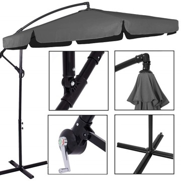 САДОВЫЙ ЗОНТ С РУЧКОЙ, СКЛАДНОЙ, РЕГУЛИРУЕМЫЙ, С ГРАФИТОВОЙ КРЫШКОЙ, 350 см