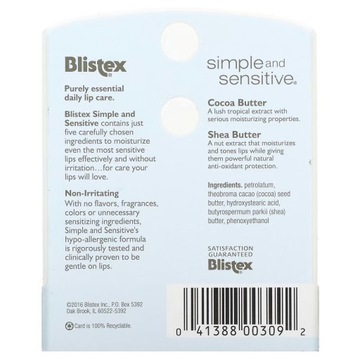 Гипоаллергенный бальзам для чувствительных губ Simple and Sensitive Blistex 4,25 г