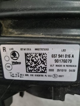 Лампа фары Skoda Scala светодиодная 657941016А правая