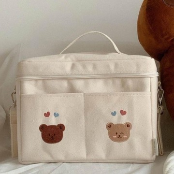 Torba na pieluchy dla niemowląt Lekka, wielofunkcyjna torba do przechowywania Mommy Two Bear White