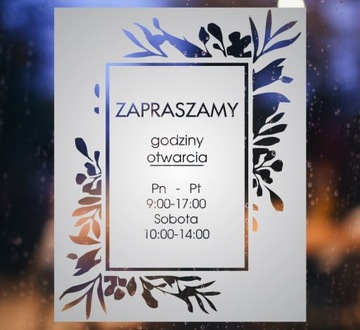 Maskująca naklejka Godziny Otwarcia MROŻONE SZKŁO