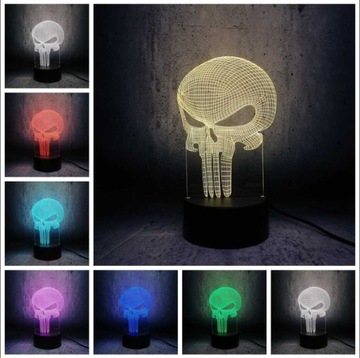 Lampka Nocna 3D LED CZASZKA PUNISHER + PILOT