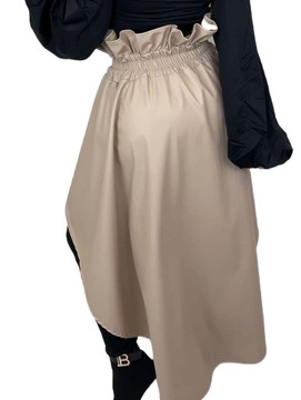 Spódnica elegancka Flamenco eko skóra sukienka Beżowa skórzana asymetryczna