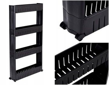 SZAFKA REGAŁ NA KÓŁKACH ŁAZIENKOWA KUCHENNA MOBILNA 4 PÓŁKA CZARNA LOFT