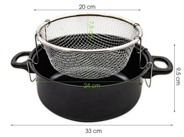 GARNEK DO SMAŻENIA FRYTEK ZESTAW POKRYWA KOSZYK UNIWERSALNY KLASYCZNY 24CM