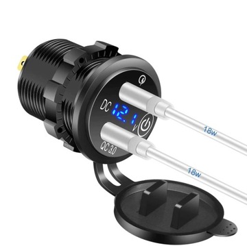 АВТОМОБИЛЬНОЕ ЗАРЯДНОЕ УСТРОЙСТВО 3.0 QC USB ВОЛЬТМЕТР СИНИЙ