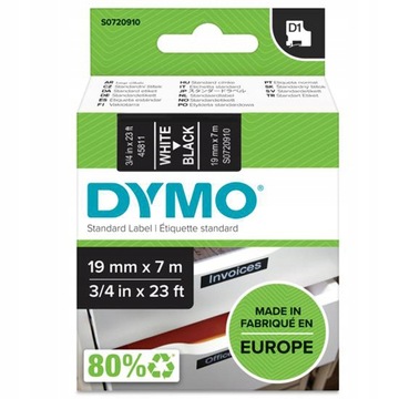 Taśma DYMO D1 45811 19mm biały/czarny oryginalna