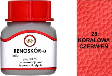 CZERWONY KORALOWY 28 FARBA RENOSKÓR 30ml WILBRA LAKIER DO SKÓR BUTÓW G10-01