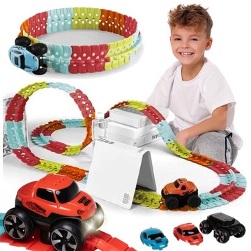 Elastyczny Tor Samochodowy dla Dzieci Samochód LED CHANGEABLE TRACK 196 EL