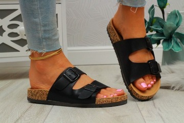 ЖЕНСКИЕ СТИЛЬНЫЕ ЧЕРНЫЕ ПРОБКОВЫЕ ШЛЕПАНКИ