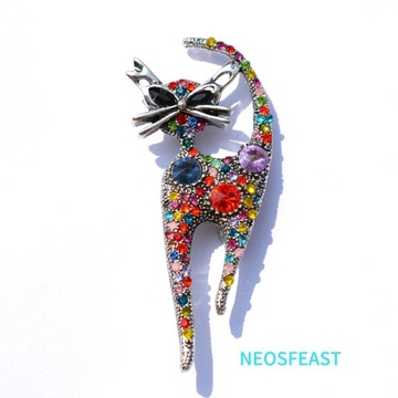 Śliczne broszki dla kobiet Rhinestone Cats Pin ze stopu