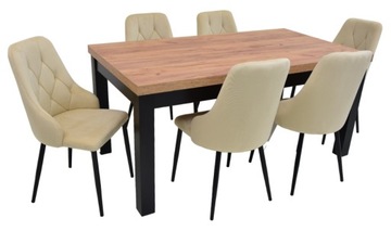 STÓŁ Z KRZESŁAMI 6x Krzesło IK-09 Beżowe Welurowe + Stół S-7 90x170/250 cm