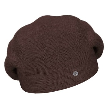 Brązowy czekolad wełniany gładki beret na stójce zimowa czapka damska kolor