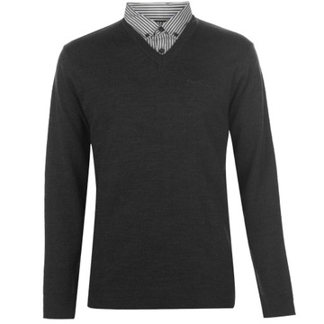 SWETER męski Pierre Cardin wstawka z KOSZULĄ tu S