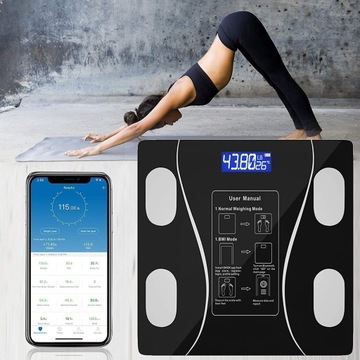 INTELIGENTNE CYFROWA WAGA DO POMIARU TKANKI TŁUSZCZOWEJ BLUETOOTH Z WAGĄ