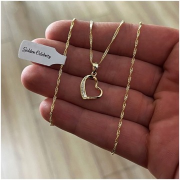 ZŁOTA ZAWIESZKA POZŁACANE SERCE + CYRKONIE CELEBRYTKA PRÓBA 925/585 14K