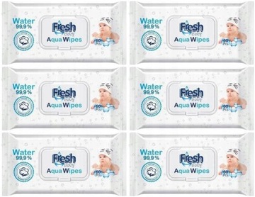 6x Nawilżane Chusteczki Aqua Wipes 99,9% Water 60x