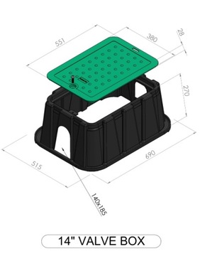 Коробка с клапаном для садового люка Jumbo 14 футов, прямоугольная, с электромагнитным клапаном