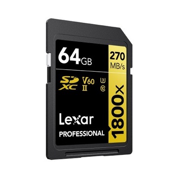 Lexar SDXC 64 ГБ Professional 1800x UHS-II U3 ​​(180/270 МБ/с)