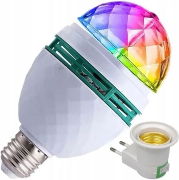 ŻARÓWKA LED E27 Ozdobna 12W Kula Dyskotekowa Obrotowa DISCO RGB 3W MOCNA