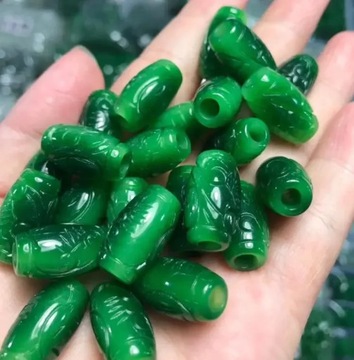 5pc Natural A Green Jade Beads DIY Bracelet Bangle Charm Jadeite Jewellery