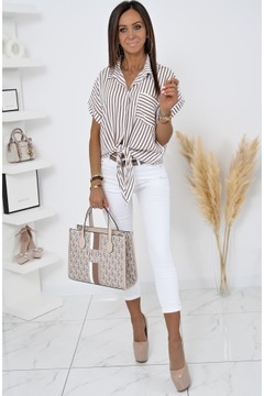 ЛЕГКАЯ РУБАШКА В ПОЛОСКУ, ЗАВЯЗАННАЯ НИЗУ! ВЗ.1