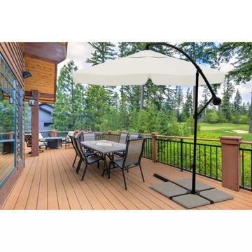 DUŻY PARASOL OGRODOWY Z PODSTAWĄ REGULOWANY BEŻOWY 350CM + POKROWIEC