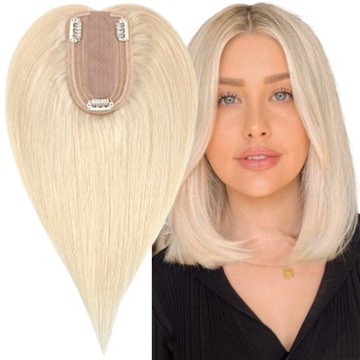 20CM clip in WYPADANIE TUPET Włosy Naturalne DAMSKI TOPPER Platynowy Blond