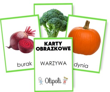 KARTY OBRAZKOWE warzywa 7x10cm FISZKI Montessori REALNE ZDJĘCIA