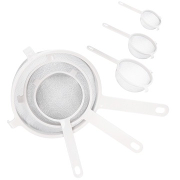 SITKO KUCHENNE PLASTIKOWE KOMPLET CEDZAKÓW 3 SZT. Z DŁUGIMI RĄCZKAMI BIAŁE