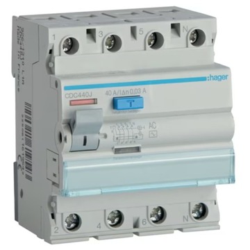 HAGER CDC440J WYŁĄCZNIK RÓŻNICOWOPRĄDOWY RÓŻNICÓWKA 4P 40A 30mA AC