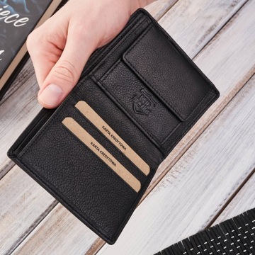 Mały Elegancki Portfel Męski Skórzany Czarny Brodrene Rfid Box Etui Slim