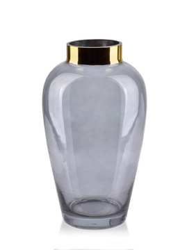 DUŻY WYSOKI SZKLANY WAZON SZARY ZŁOTY GLAMOUR 27cm