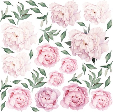 DUŻE Naklejki na ścianę PIWONIE KWIATY NAKLEJKA ROŚLINY - 100cm x 130cm