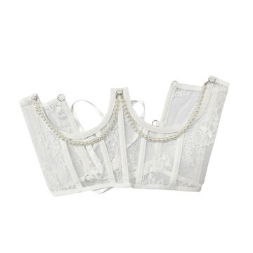 Koronkowy gorsetowy pas dla kobiet wiązany z tyłu gorset wyszczuplający w talii z koralikami biały