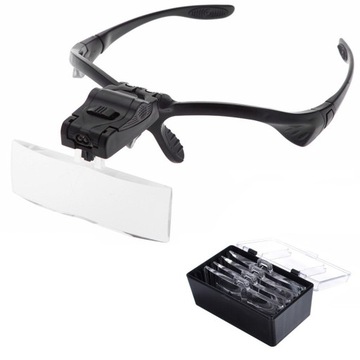 Налобная лупа, очки, 2 светодиодных фонарика.