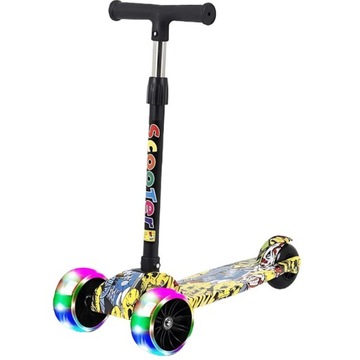 ТРЕХКОЛЕСНЫЙ БАЛАНСИРОВОЧНЫЙ САМОКАТ СО СВЕТОДИОДНЫМИ КОЛЕСАМИ ГРАФИТТИ 50 кг, складной, усиленный