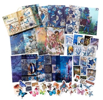 ZESTAW DO SCRAPBOOKINGU 60 ELEMENTÓW OCEAN WRÓŻKI MOTYLE