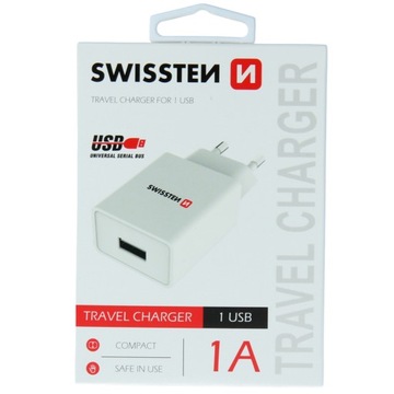 Дорожное зарядное устройство USB-адаптер питания 1А 5Вт SWISSTEN