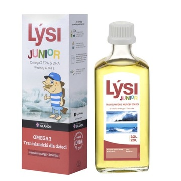 LYSI JUNIOR Tran z wątroby dorsza MANGO- LIMONKA 240 ml