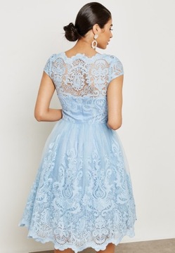 CHI CHI LONDON sukienka koronkowa niebieska rozkloszowana 34 XS