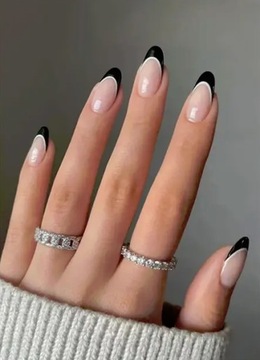 НАКЛЕЙКИ ДЛЯ ИСКУССТВЕННЫХ НОГТЕЙ САМОКЛЕЯЩИЕСЯ УЗОРЫ 24 ШТ. ЧЕРНЫЙ ФРАНЦУЗСКИЙ МИНДАЛЬ